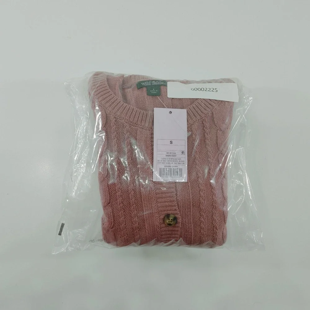Wild Fable Womens Cropped Sweater Pink Cable‎ Knit Button UP Long Sleeve Size S